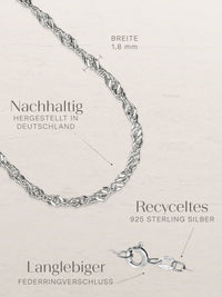Singapurkette 925 Sterling Silber – Glänzende Silberkette Damen, 1,8mm 3