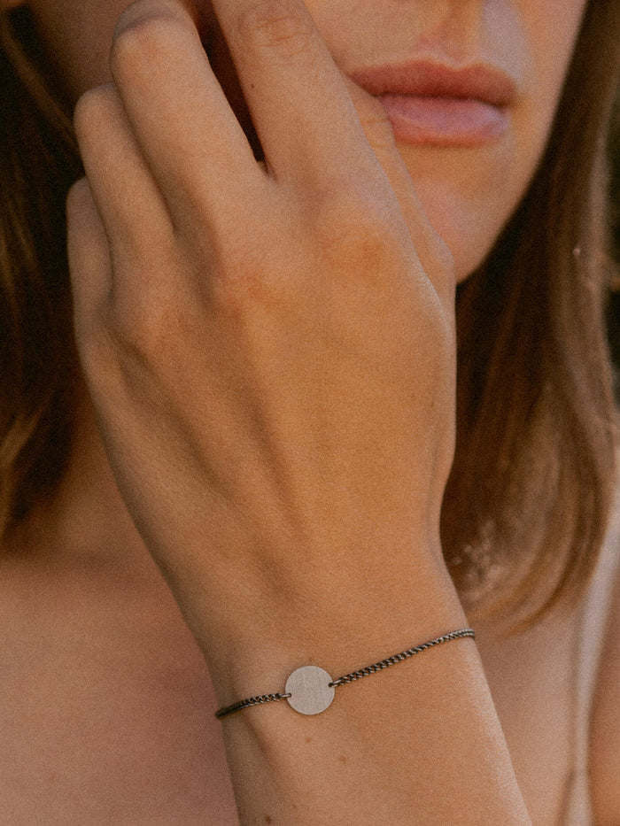 Armband Panzerkette CIRCLE Schwarz Rhodiniert