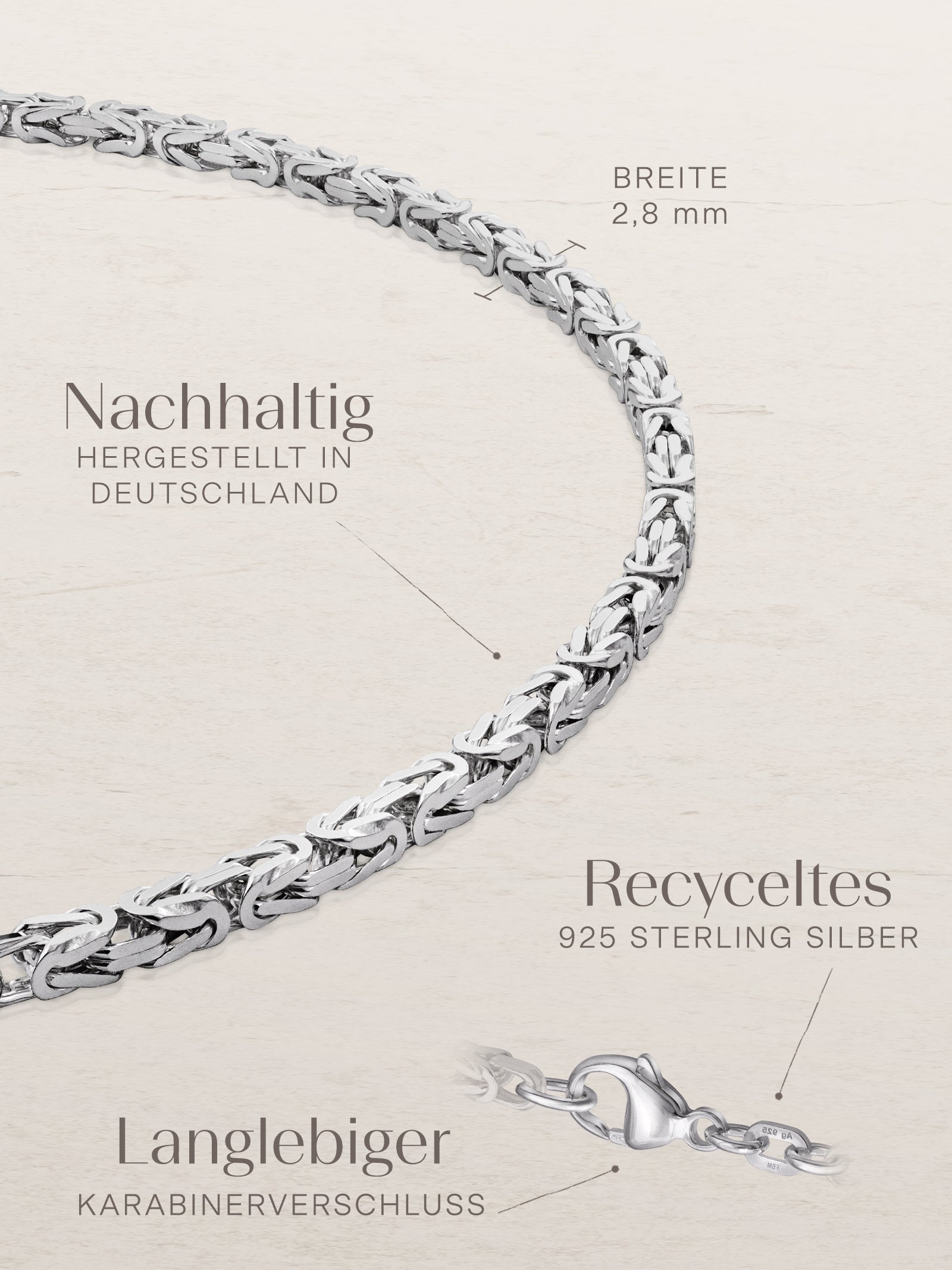 Armband Königskette 2,8 mm Rhodiniert Silber