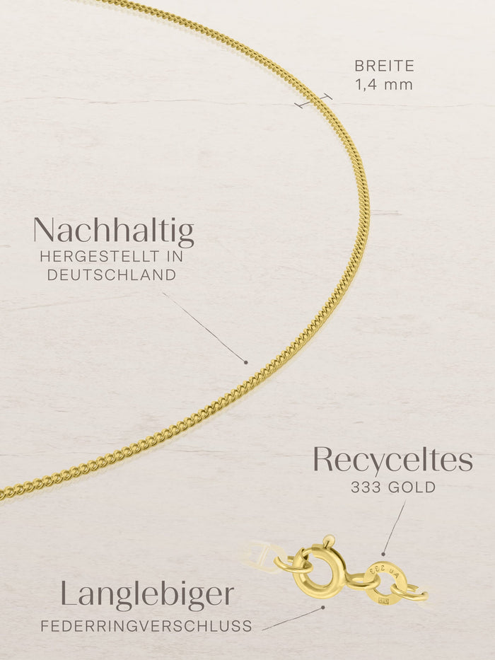 Fußkette Panzerkette mit Zirkonia TIMELESS aus 333er Gold (8 Karat)